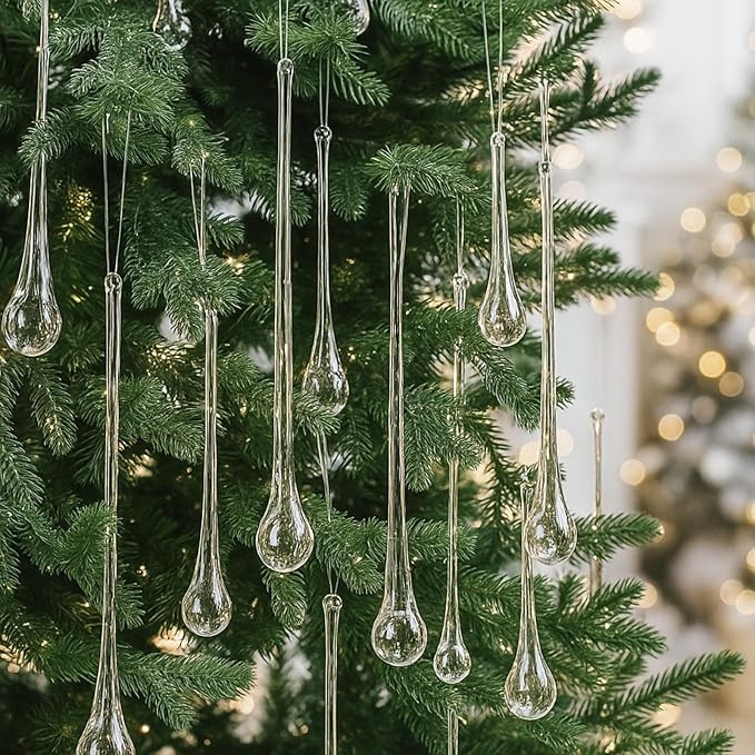 22 Pcs Clear Glass Teardrop Christmas Ornaments Crystal Raindrop Hanging Ornaments Crystal Chande... | Amazon (US)