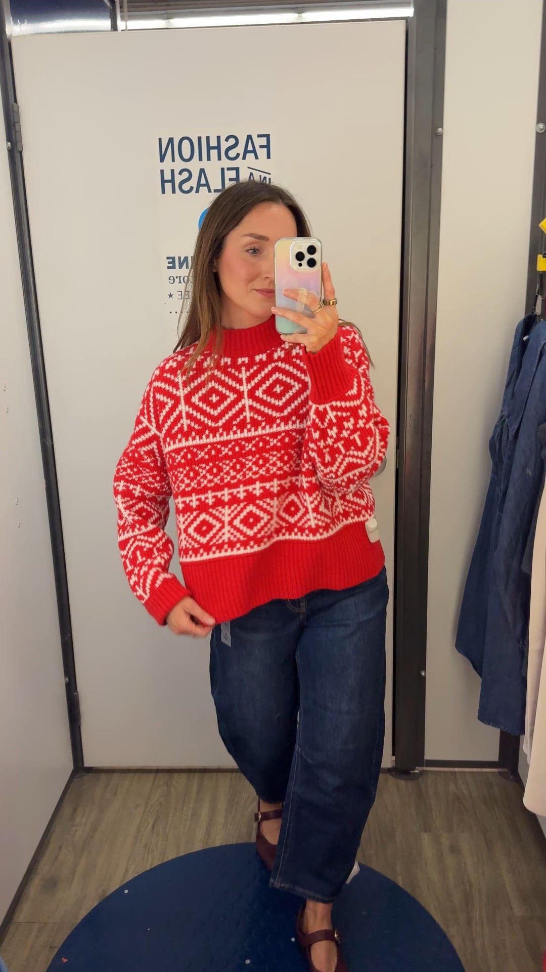 This sweater is on super discount for $20 today! It’s my favorite holiday sweater that I found this season. Wearing a size medium. It is shown as much more fitted in the pictures so if you wanted to fit more like this, I would size up one to two sizes.
