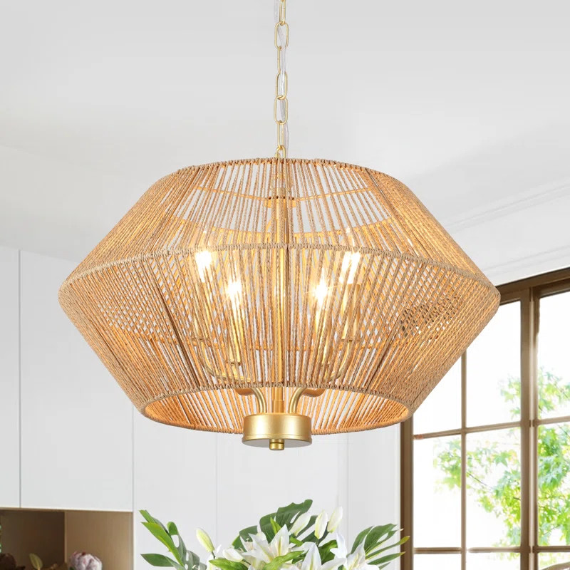 Bequette 4 - Light Dimmable Drum Chandelier Hand-woven Natural Rattan Bohemian Pendant | Wayfair North America