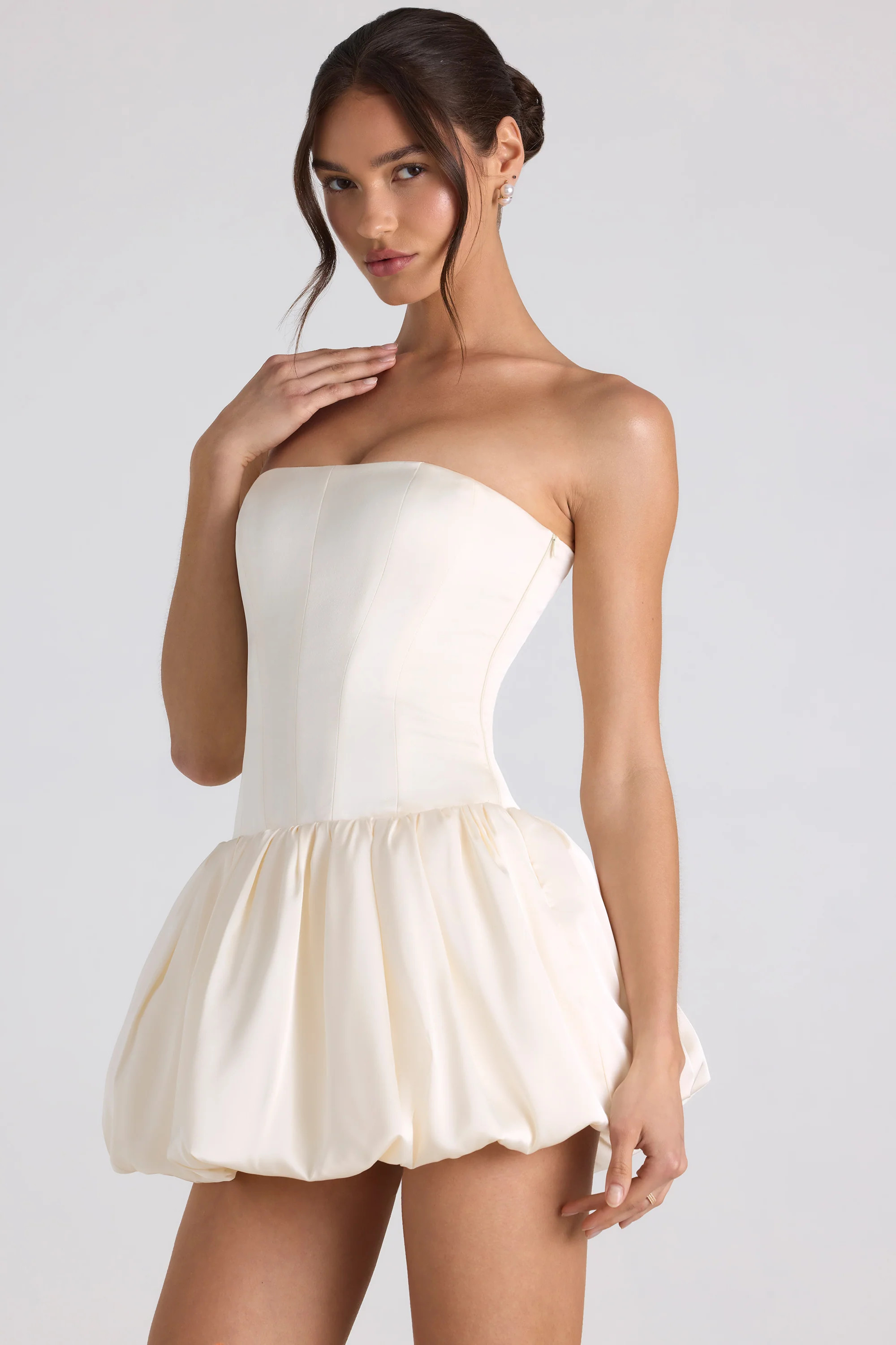 Lace-Up Bubble Hem Corset Mini Dress in Ivory | Oh Polly