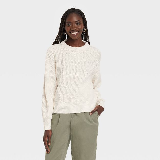 Women&#39;s Crewneck Pullover Sweater - A New Day&#8482; Cream XXL | Target