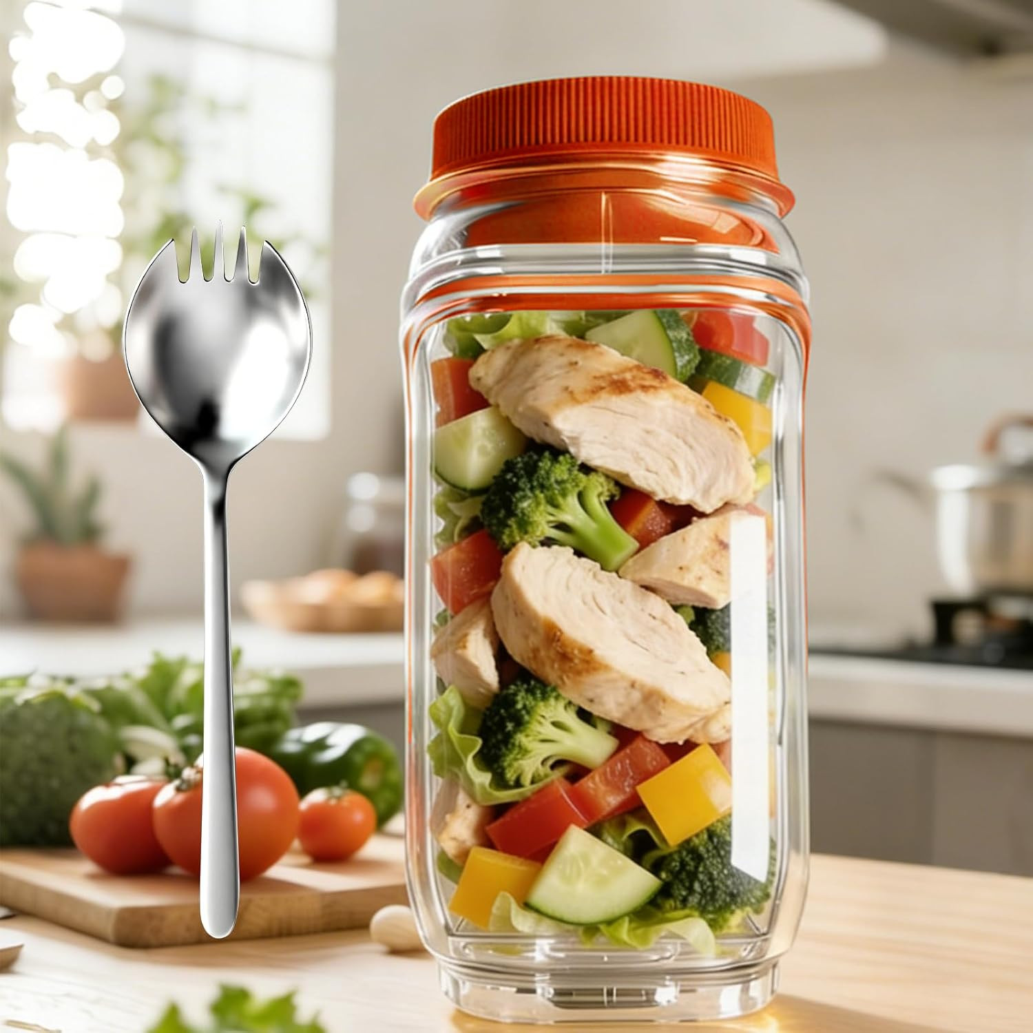 Salad Jar with Side Opening – Double-Lock Leak-Proof Design, Vertical Layering for Fresh Salads, Leak-Resistant Salad Jar with Dressing Cup,Reusable Salad Container for Lunch,Meal Prep & Work (Orange) | Amazon (US)