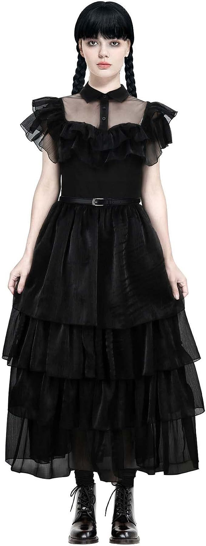 Wednesday Addams Black Raven Dance Dress Women Girls School Gothic Tulle Lace Costume Dress Hallo... | Amazon (US)