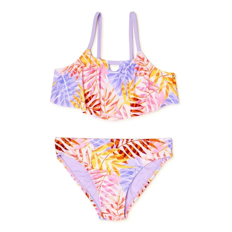 Wonder Nation Girls Lush Leaf 2-Piece Bikini Swimsuit, Size 4-18 - Walmart.com | Walmart (US)
