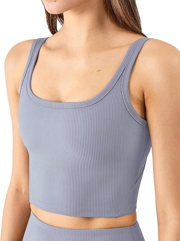 KIKIWING Longline Sports Bra Ribbed Workout Crop Top Tank Tops for Women Yoga Tops for Women Work... | Amazon (US)