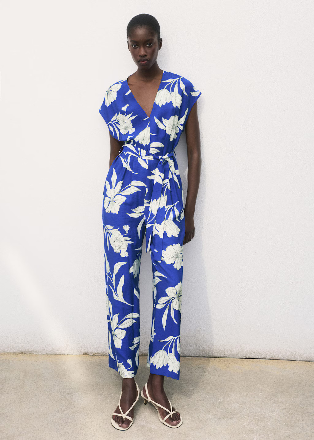 Printed long jumpsuit with belt blue - Woman - 2XL - MANGO | Mango (US/MX/AU)