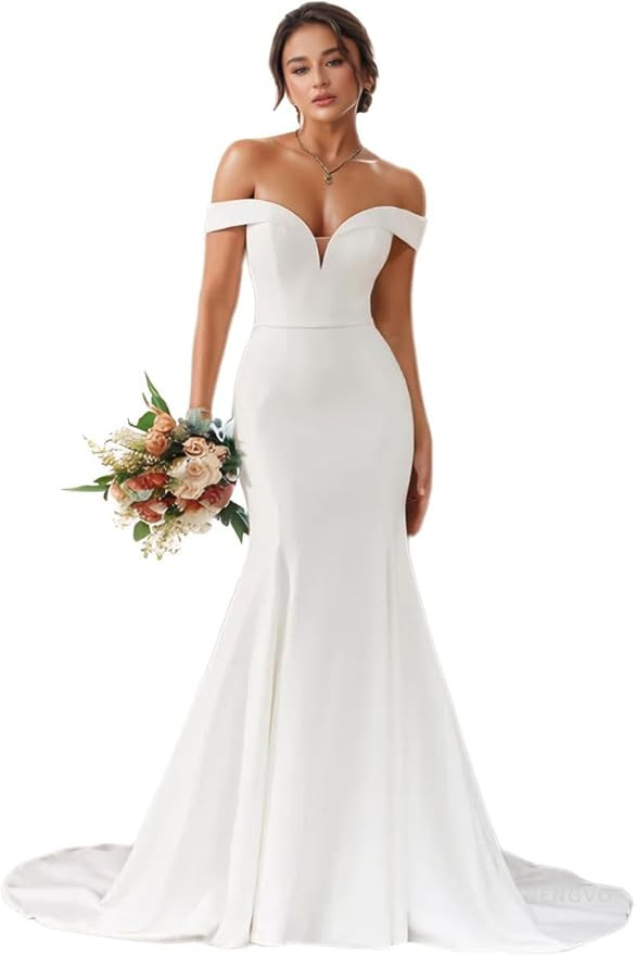 RunaCelle Off Shoulder Mermaid Wedding Dresses for Bride 2025 Satin Bridal Gowns Boho Beach Weddi... | Amazon (US)