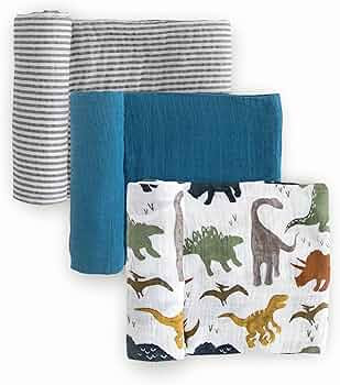 Little Unicorn – Dino Friends 2 Cotton Muslin Swaddle Blanket Set | Set of 3 | 100% Cotton | Su... | Amazon (US)