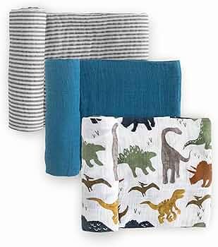 Little Unicorn – Dino Friends 2 Cotton Muslin Swaddle Blanket Set | Set of 3 | 100% Cotton | Su... | Amazon (US)