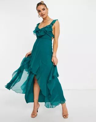 ASOS DESIGN Ruffle detail maxi with dipped hem | ASOS (Global)