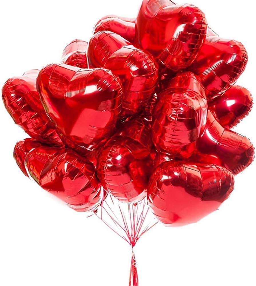 25pcs Heart Shape Foil Mylar Balloons Red 18" for Valentine's Day Birthday Party Decorations, Wed... | Amazon (US)