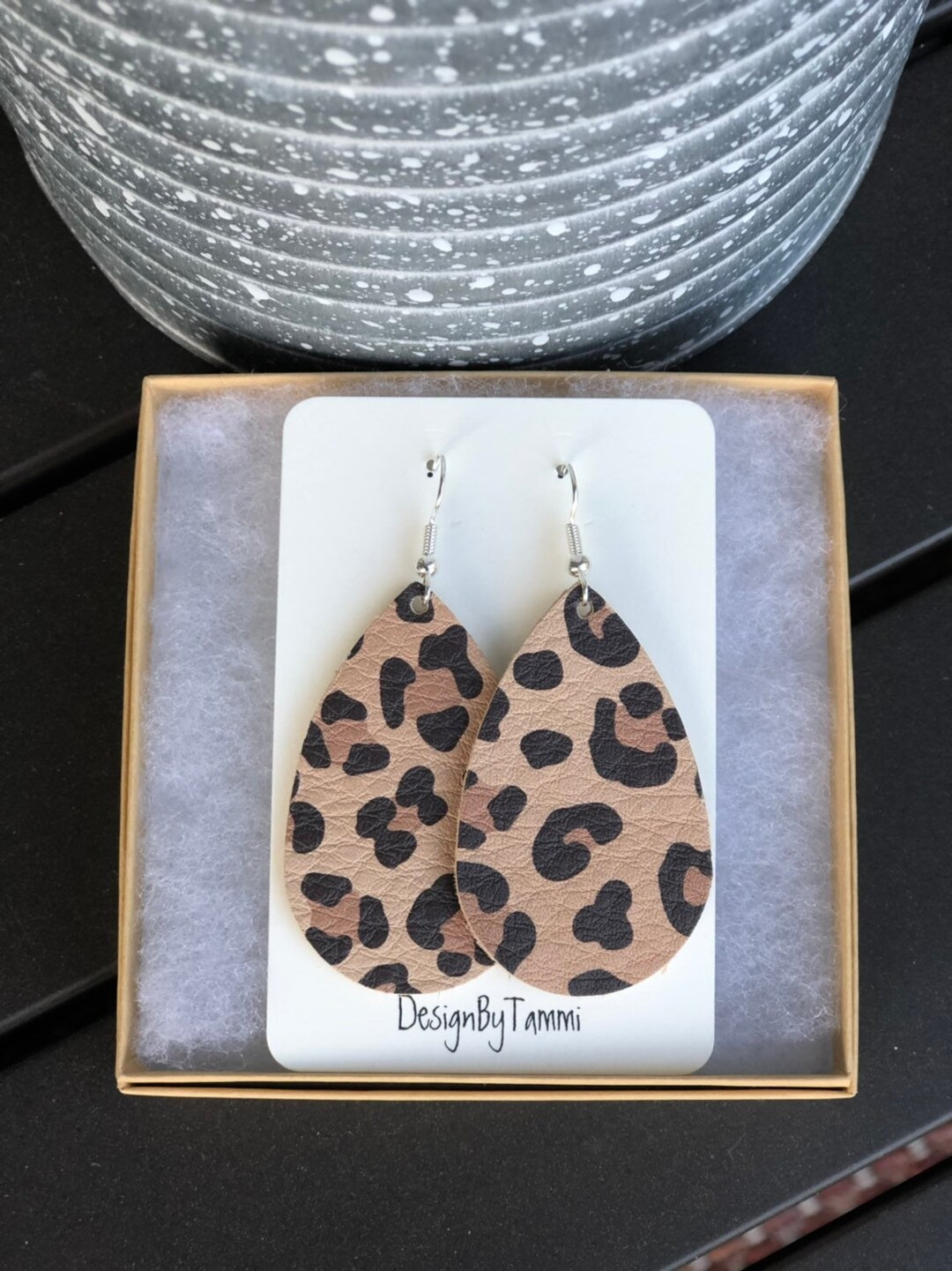 Tan leopard /cheetah print leather teardrop, cut out teardrop, circle, stud earrings | Etsy (US)