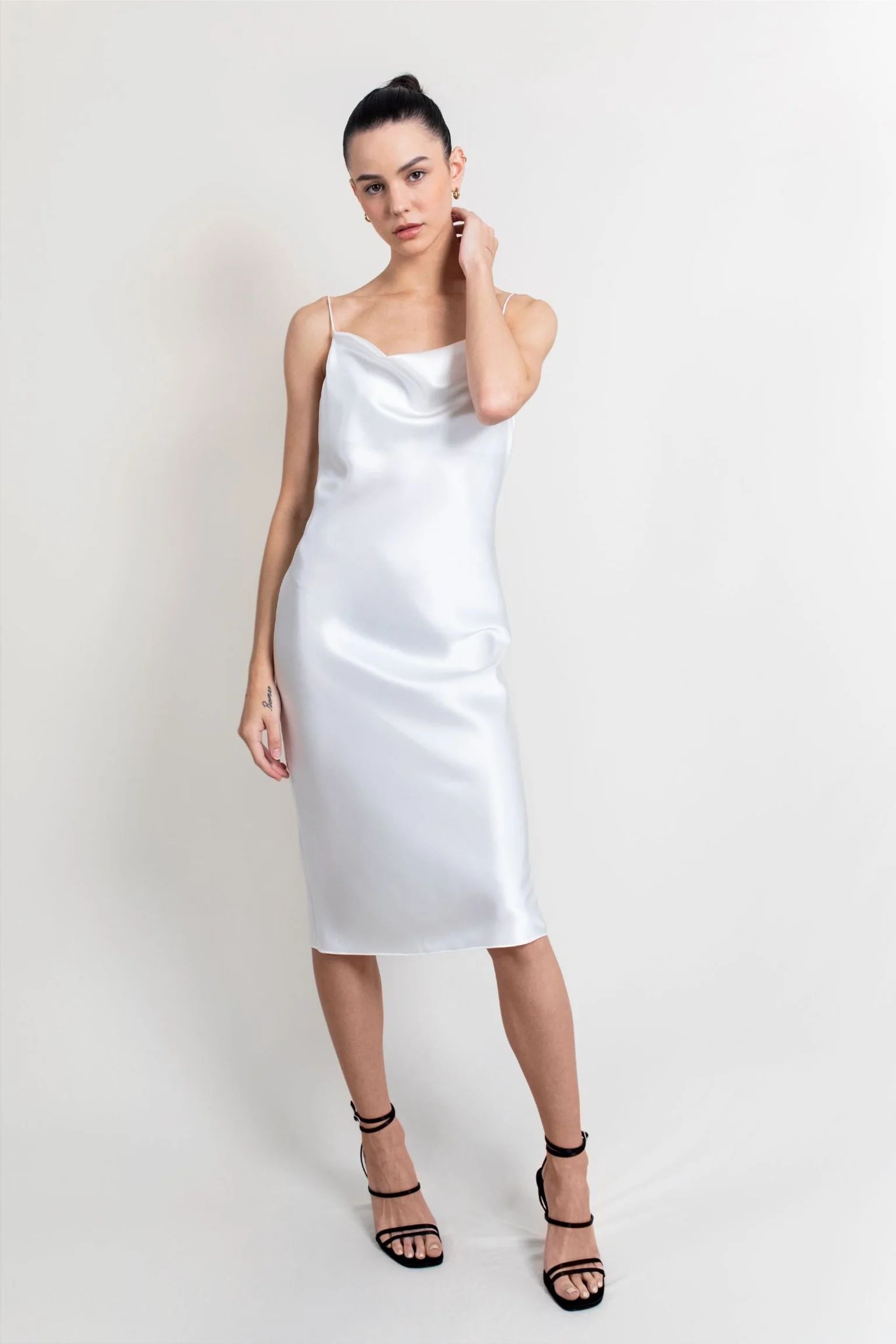 Mandy Silk Satin Cowl Neck Slip Dress - White | Verishop