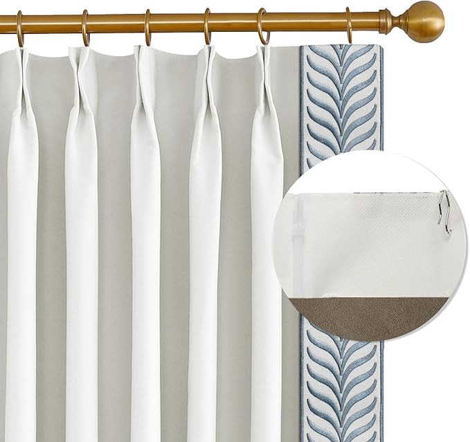 Pinch Pleated Blackout Curtains with Blue Wave Trim Cotton Room Darkening Thermal Insulated Heavy... | Amazon (US)