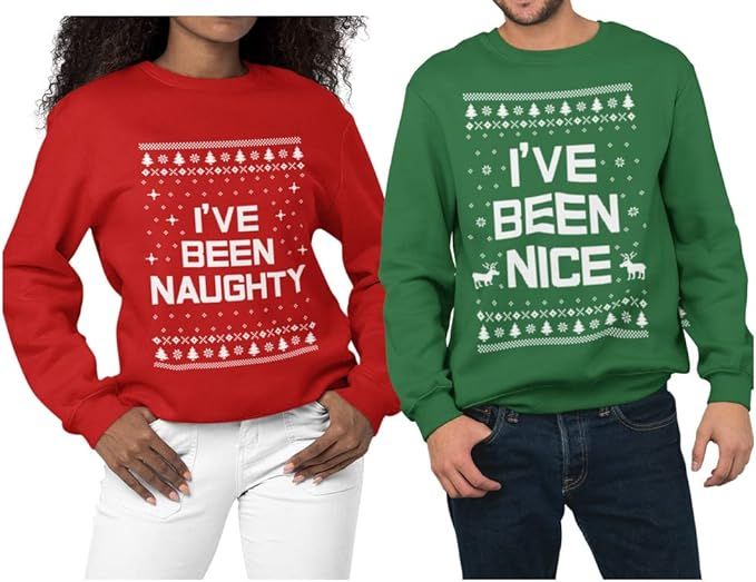 Tstars Naughty & Nice Sweatshirt Men Women Couple Matching Ugly Christmas Sweater Style | Amazon (US)