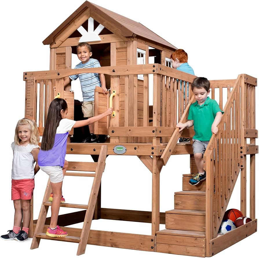Backyard Discovery Scenic Heights Elevated Cedar Wooden Kids Playhouse with Play Kitchen, Wrap-Ar... | Amazon (US)