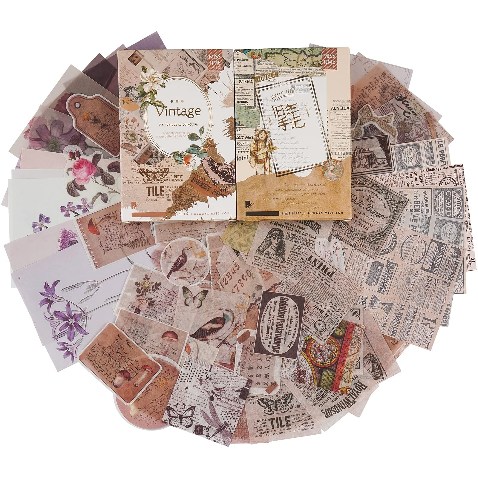 Vintage Style Scrapbooking Stickers Paper Pack (110 Pieces) for Art Journaling Planner Bullet Junk J | Amazon (US)