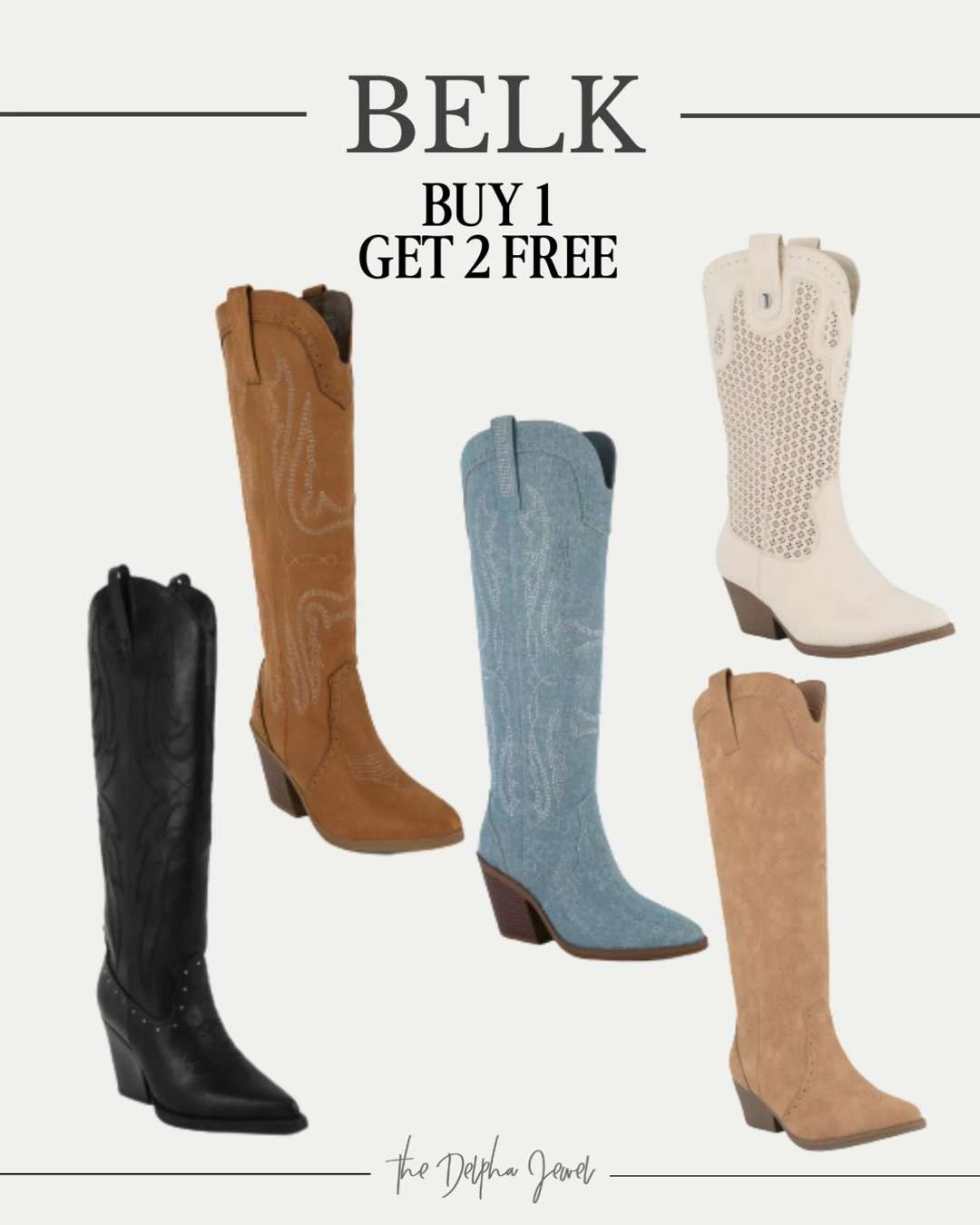 So many style shoes in Belk's buy 1, get 2 free sale! I love these cowboy boots - there are a ton of other options online!  

 #LTKgrwm #LTKSaleAlert #LTKFindsUnder100