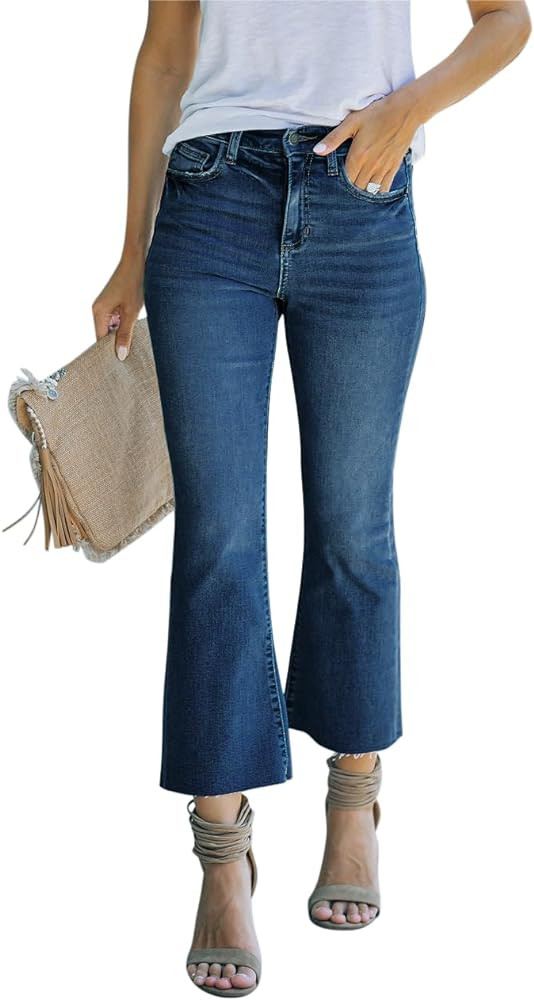 Women's High Waisted Crop Flare Jeans for Women Cropped Bell Bottom Jeans for Women Denim Pants w... | Amazon (US)