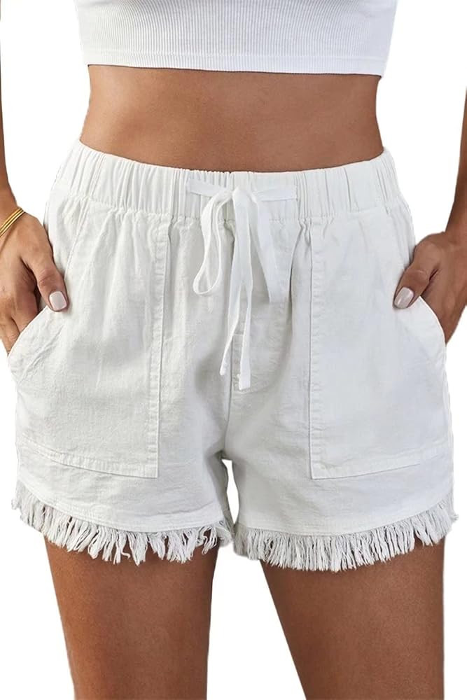 JOCAFIYE Women's Summer Casual Shorts Breathable Mid Waist Shorts with Pockets | Amazon (US)