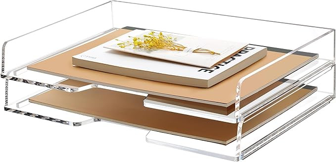 2 Pack- Stackable Paper Letter Tray, Enlarged A4 File Tray Desk Organizer, Acrylic Desk Organizer... | Amazon (US)