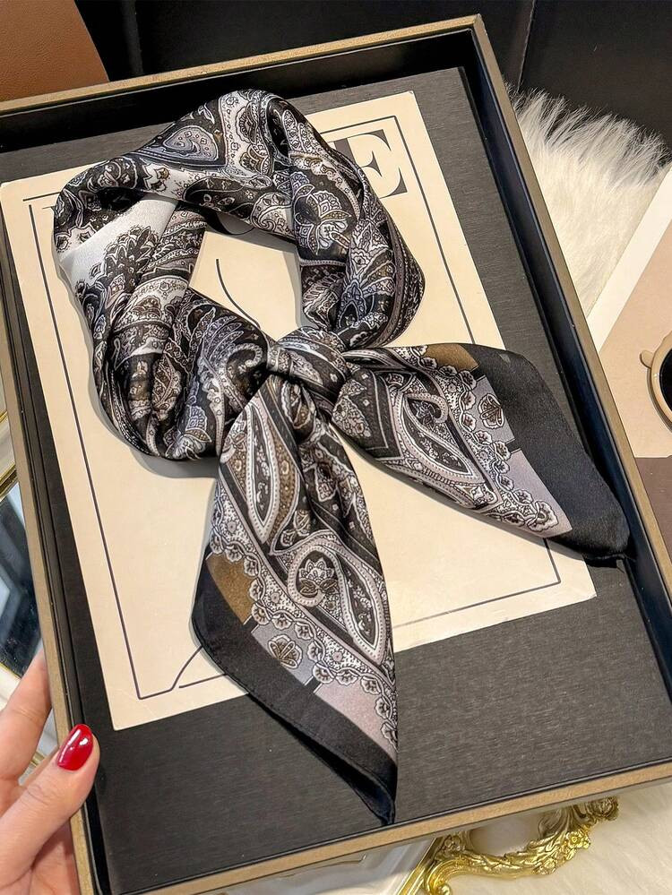 1pc Women's Paisley Floral Print 27.5inch Square Scarf, Imitation Silk Bandana, Versatile Neck Ti... | SHEIN