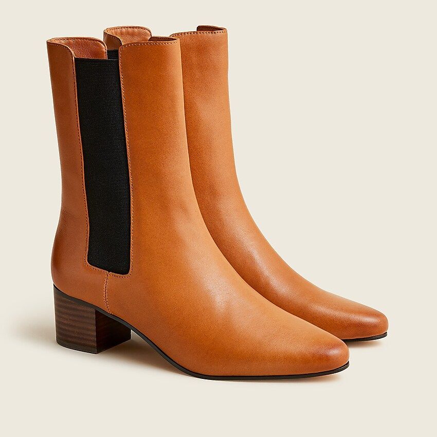 Leather high-shaft stacked-heel boots | J.Crew US