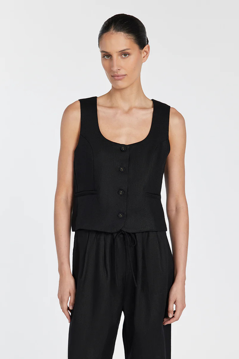 OSCAR BLACK SCOOP NECK LINEN VEST | DISSH