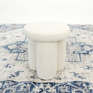 Daiki Ivory Boucle Fabric Japandi Style Stool | The Home Depot