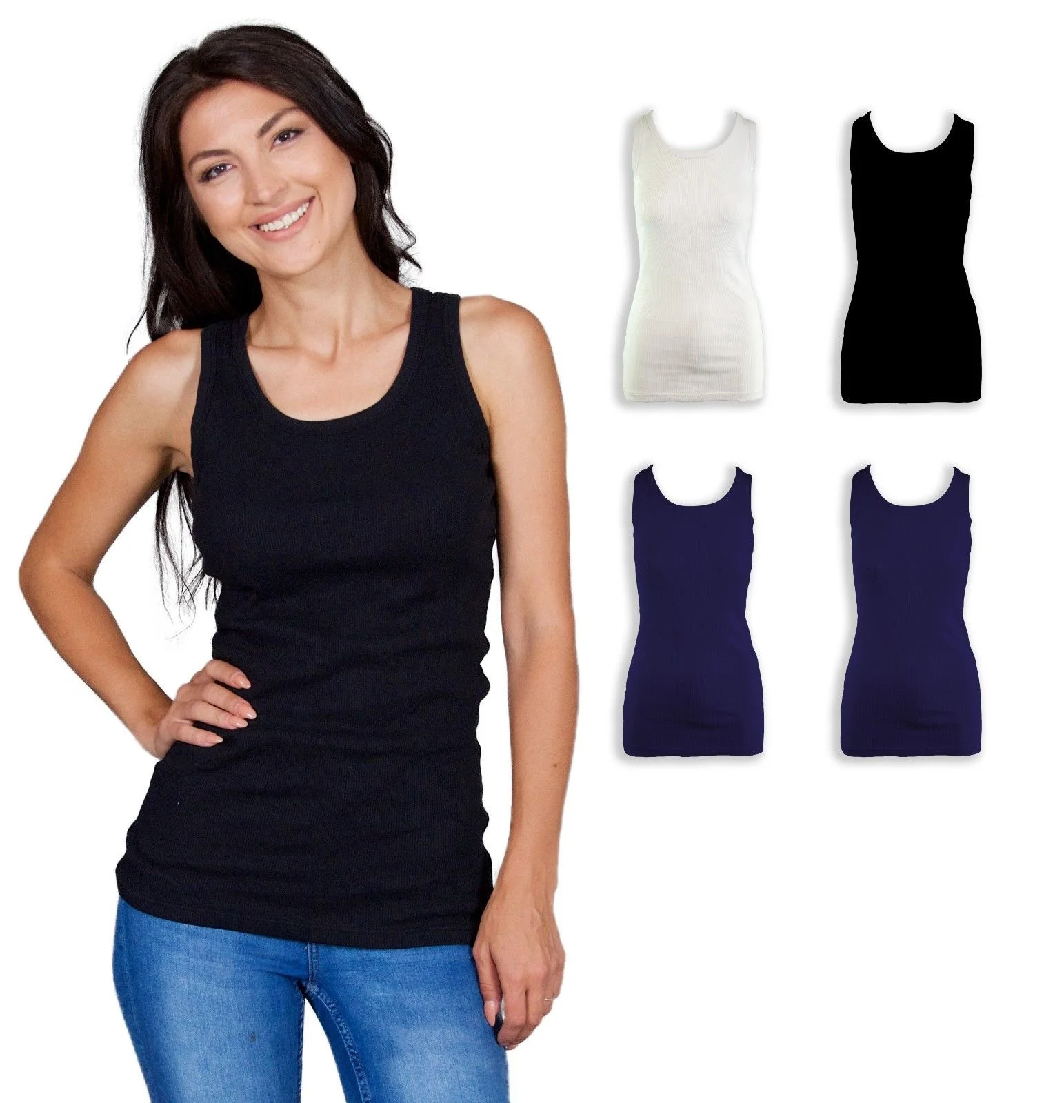 Emprella Ribbed Racerback Tank Tops for Women 4-Pack (Black / Blue / White) | Walmart (US)