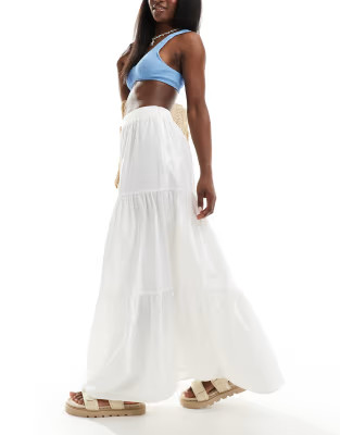 New Look poplin tiered midi skirt in white | ASOS (Global)