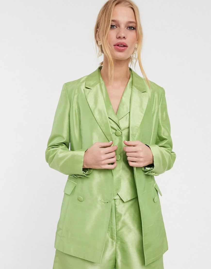 UNIQUE 21 structured blazer in shimmer fabric co-ord-Green | ASOS (Global)