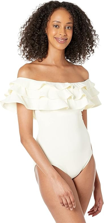 Kate Spade New York Palm Beach Ruffle Off-The-Shoulder One-Piece w/Removable Soft Cups | Amazon (US)