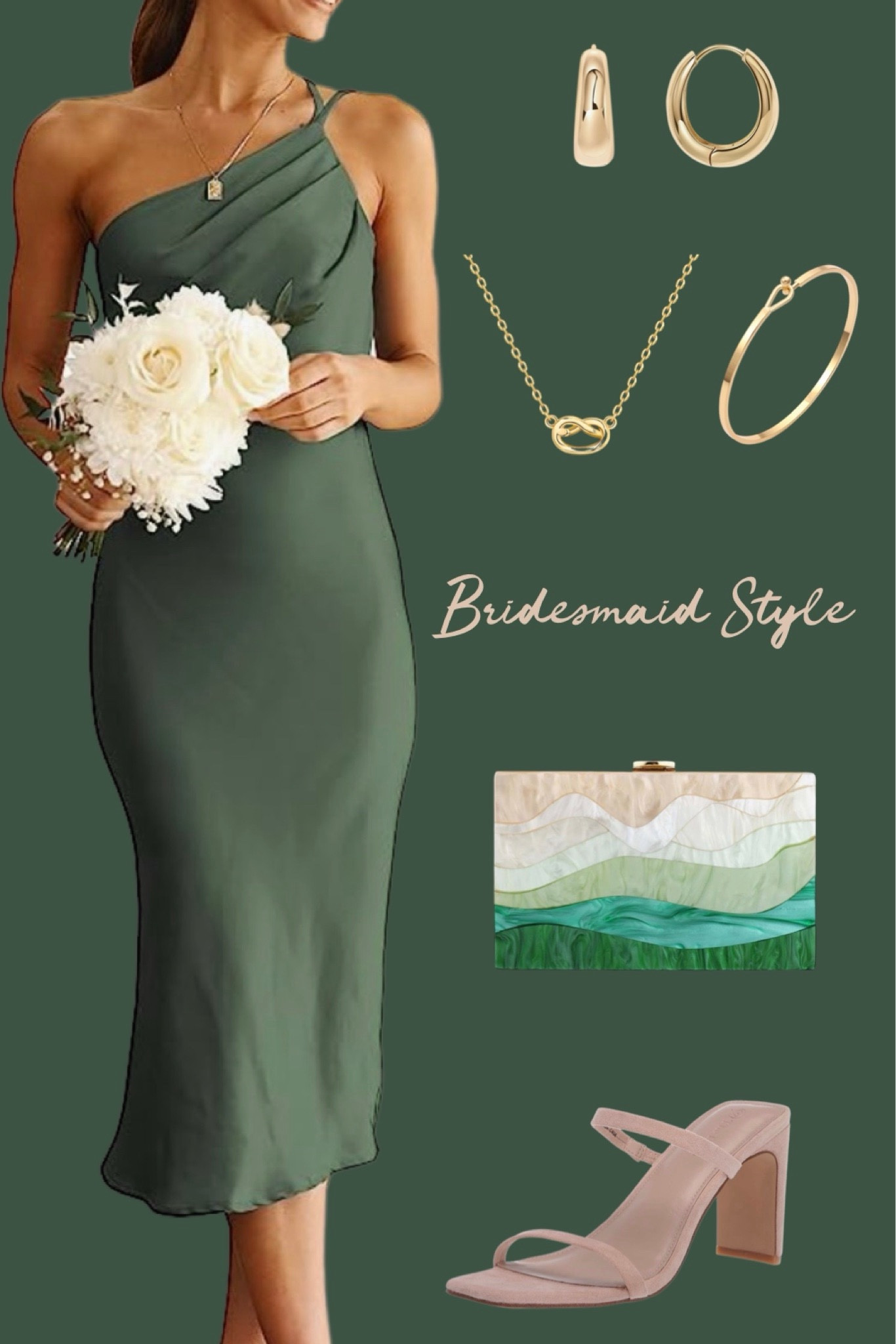 Bridesmaid outfit for a summer wedding.

#summerdress #oneshoulderdress #greenmididress #summeroutfit #neutralheels
#LTKstyletip #LTKwedding

#LTKSeasonal #LTKFindsUnder100 #LTKParties