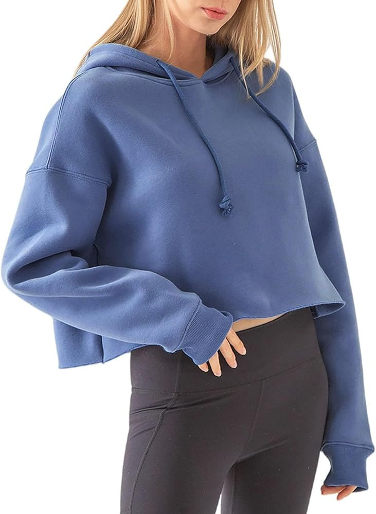 NREALY Women's Long Sleeved Crop Jacket Lightweight Hooded Sweatshirt Oversized Athletic Tops | Amazon (US)