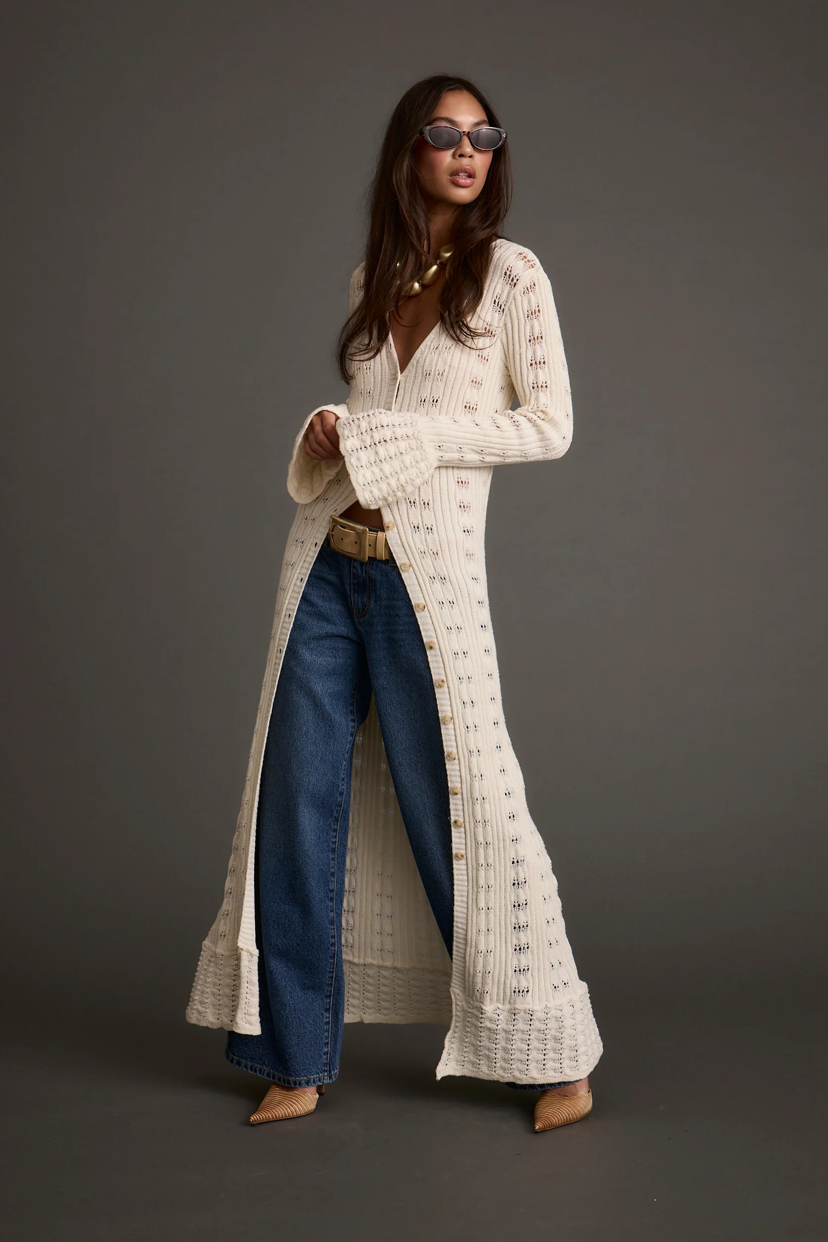 Nicoletta Cream Knit Longline Top | 12th Tribe