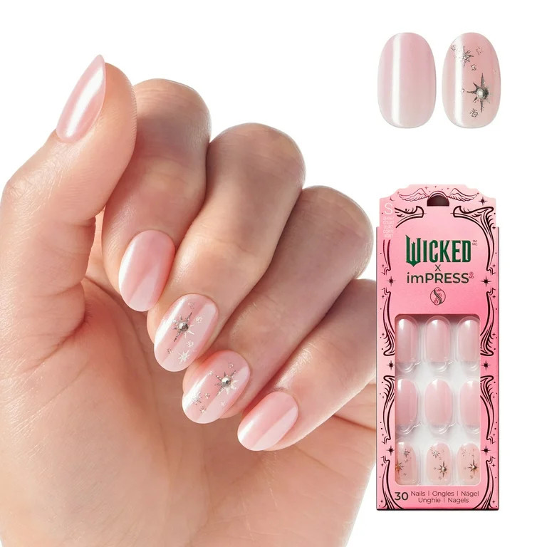 WICKED X imPRESS Press on Nails, Floating Over OZ, Pink, Short Oval, 30 Count | Walmart (US)