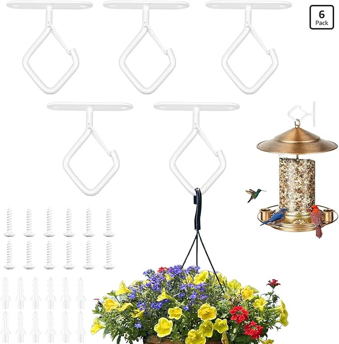 6 Pcs White Ceilling Hooks for Hanging Plants Holder with Safety Buckle,Ceiling Decor Hook Heavy ... | Amazon (US)