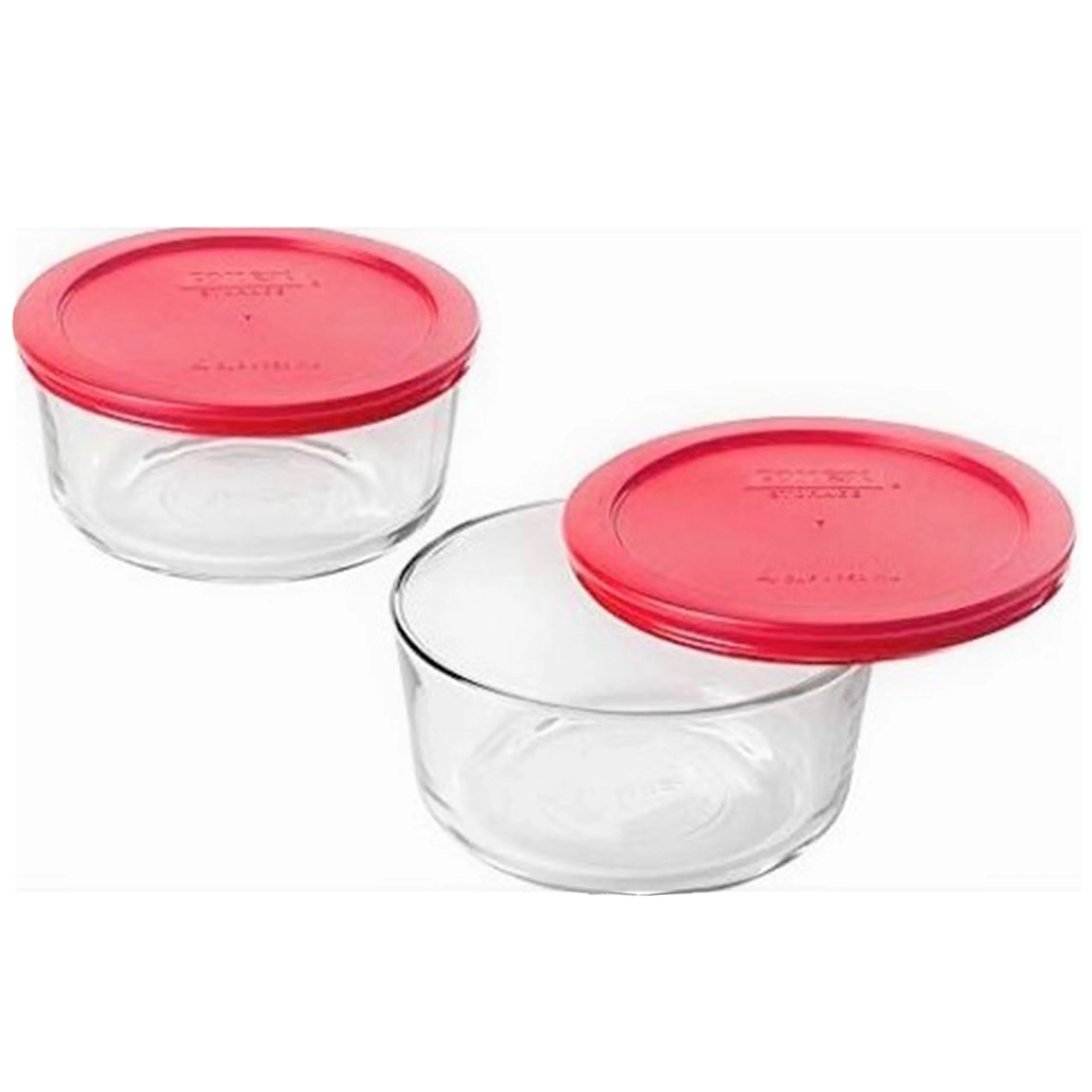 Pyrex 7203 7-Cup Round Glass Food Storage Bowl and 7402-PC Red Plastic Lid Cover (2-Pack) | Walmart (US)