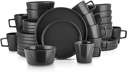 Stone Lain Coupe Dinnerware Set, Service For 8, Black Matte | Amazon (US)