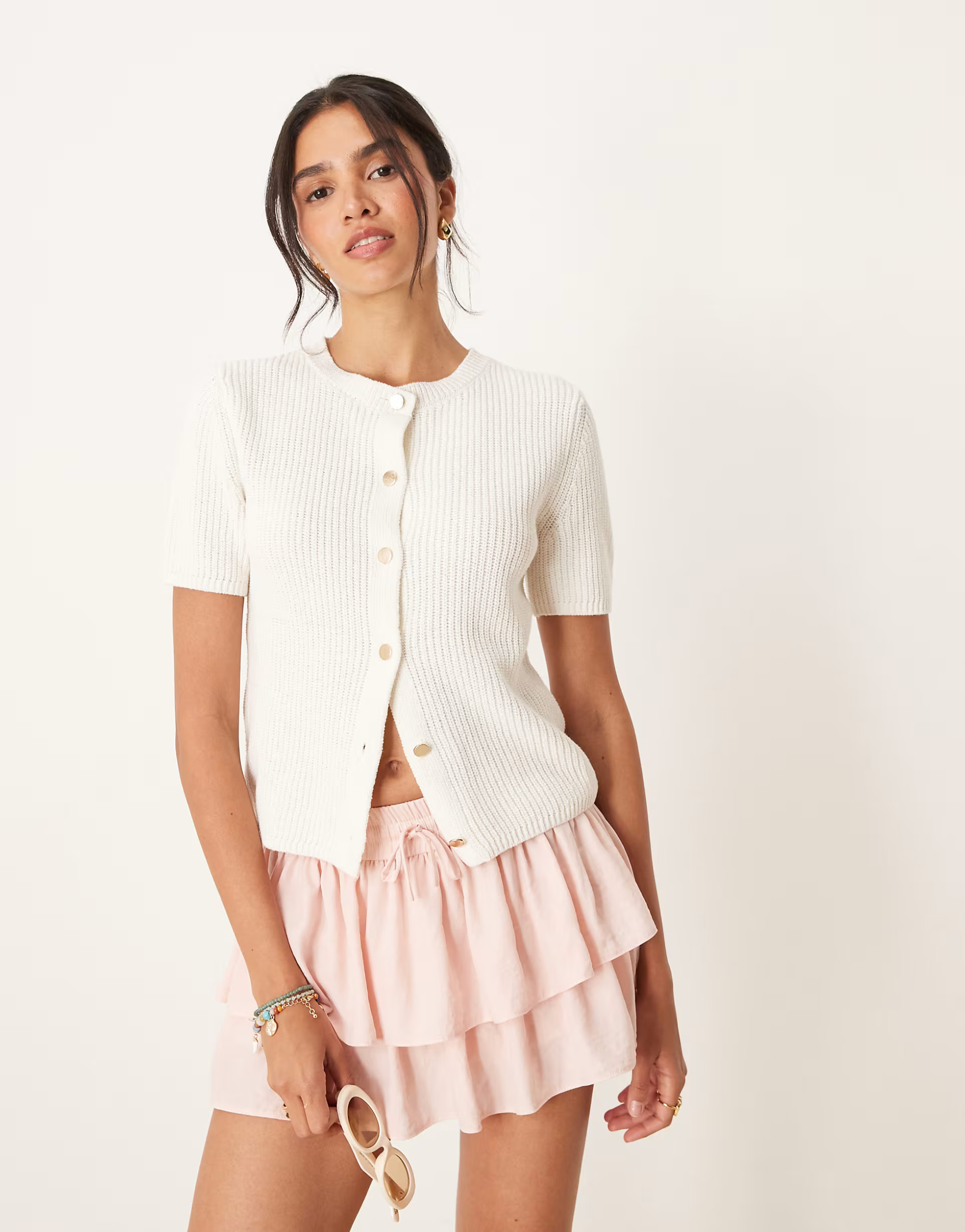 Mango lightweight knitted short sleeve cardigan in white | ASOS | ASOS (Global)