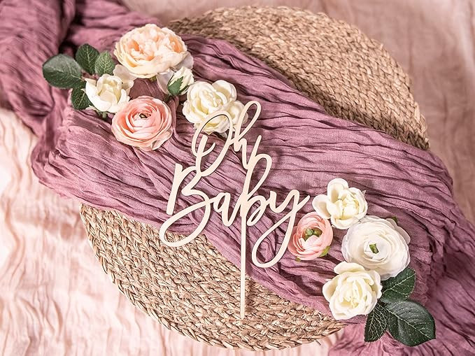 LS Designs Oh Baby Cake Topper Rustic Wood Baby Shower Cake Topper Large 5 1/4 inches x 7 3/4 inc... | Amazon (US)