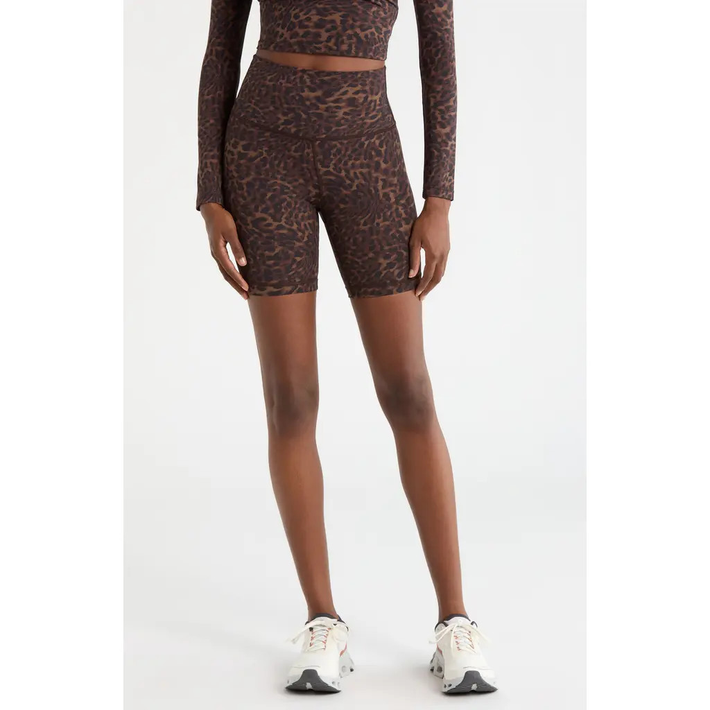 MPG Cloud Leopard Print Bike Shorts in Caribou Leopard at Nordstrom, Size X-Large | Nordstrom