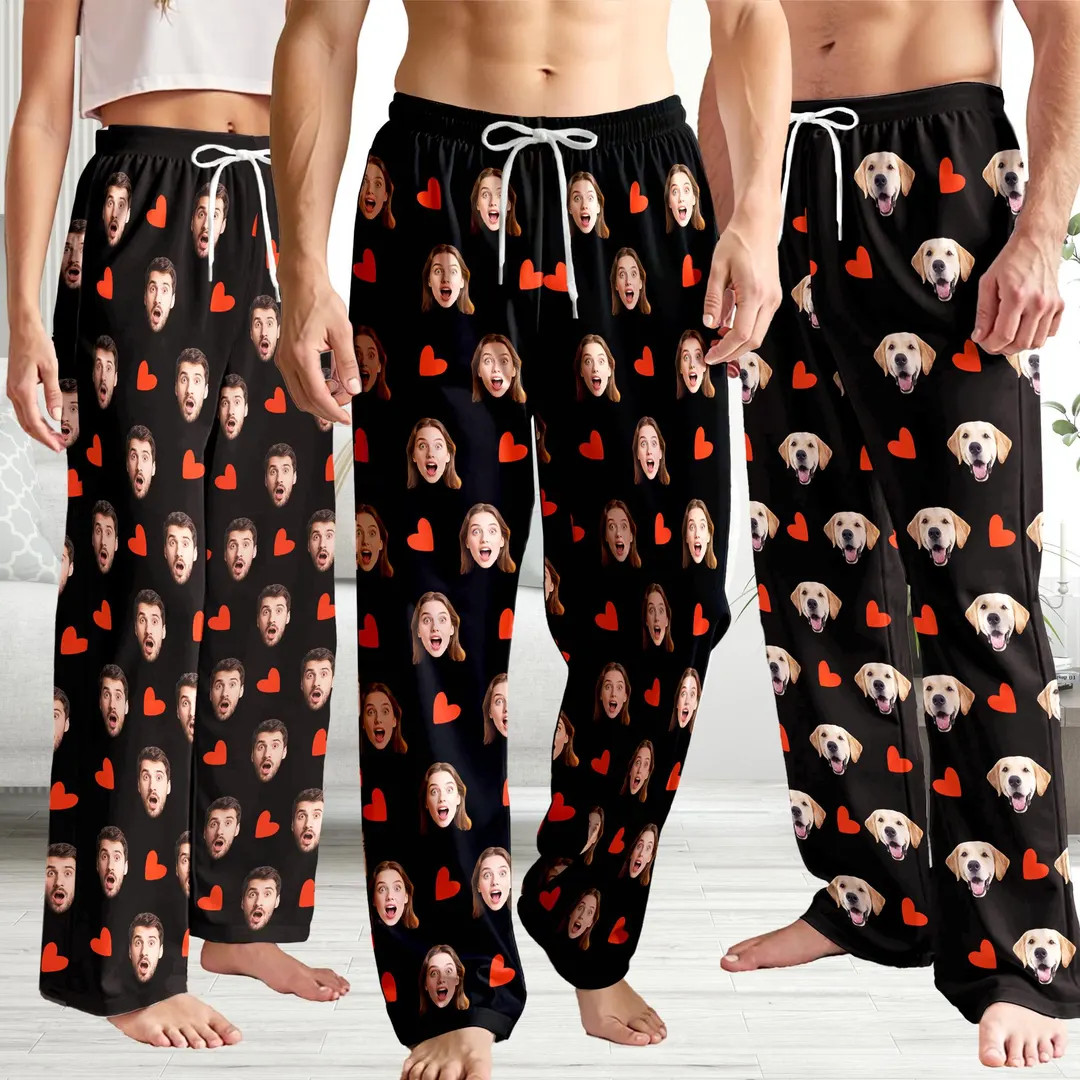 Custom Photo Pajama Pants: Personalized Face and Red Heart Bottom for Women Men - Etsy | Etsy (US)