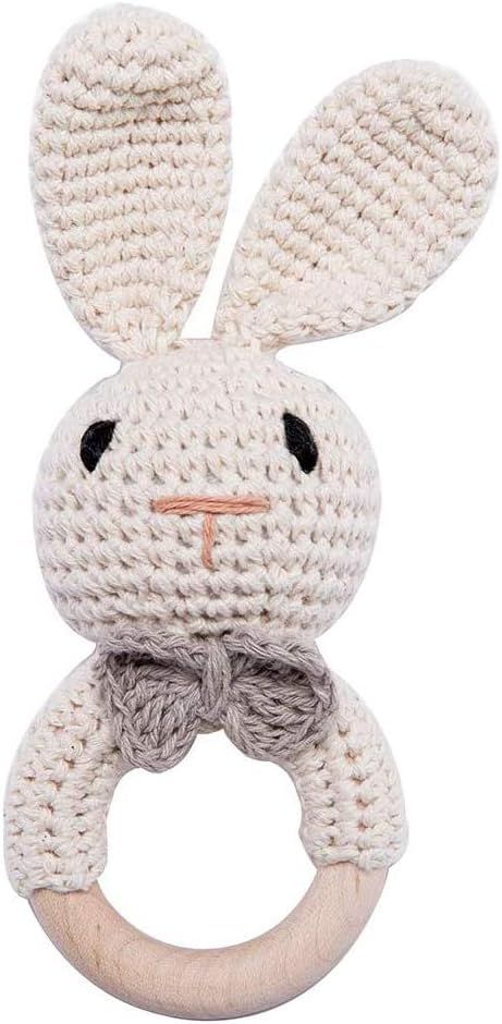 bopoobo Wooden Bunny Rattle Cotton Crochet Rabbit Wood Ring Montessori Inspired Infant Griping Ra... | Amazon (US)