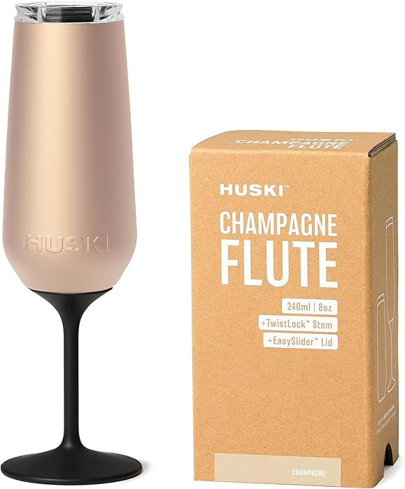 Huski Champagne Flute | NEW | Award-winning Design with Detachable Stem | Premium Stainless Steel Champagne Glass with Lid | Triple Insulated Tumbler | 8oz Capacity | Great Gift (Champagne) | Amazon (US)