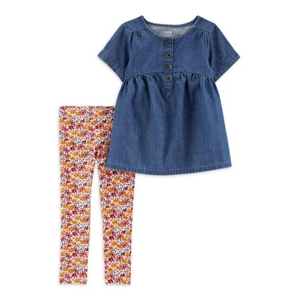 Carter's Child of Mine Baby and Toddler Girl Chambray Short Sleeve Top and Legging, 2 Piece Outfi... | Walmart (US)