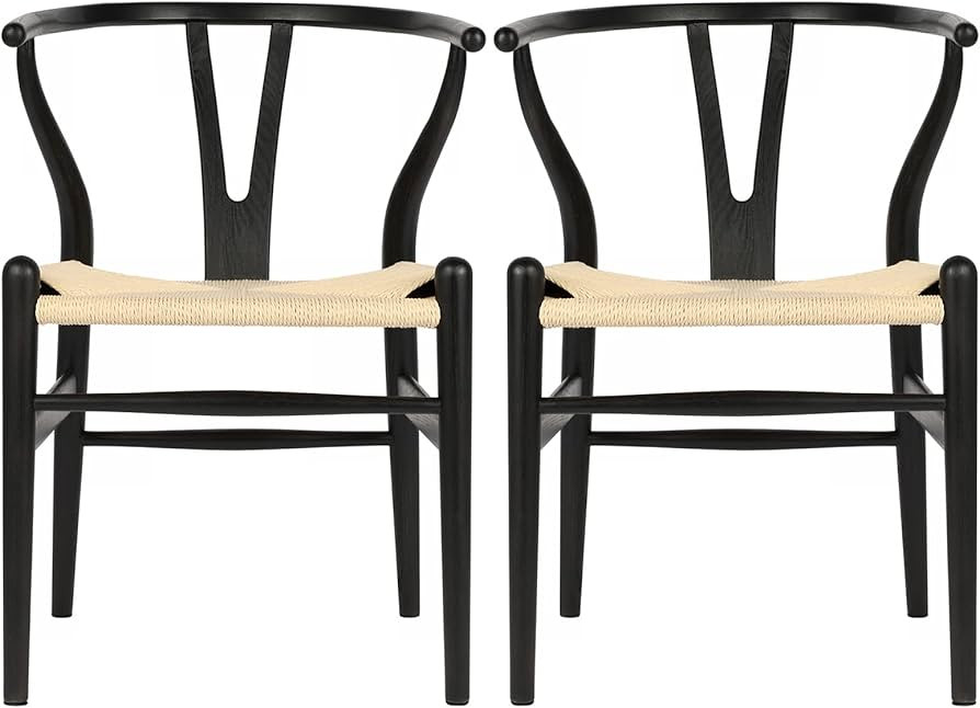 VODUR Wishbone Chair Natural Solid Wood Dining Chair/Hans Vegner Y Chair Rattan and Wood Accent A... | Amazon (US)