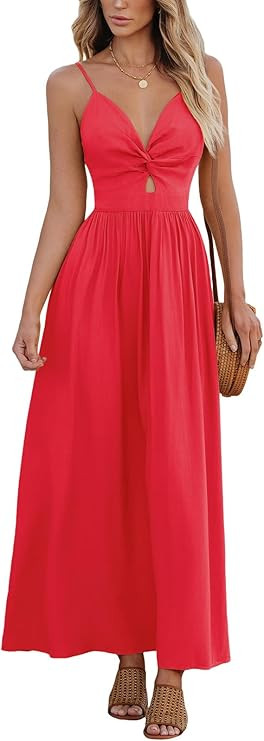 CUPSHE Women Casual Dress Beach Sleeveless V Neck Summer Cutout Spaghetti Straps Formal Maxi Sun ... | Amazon (US)