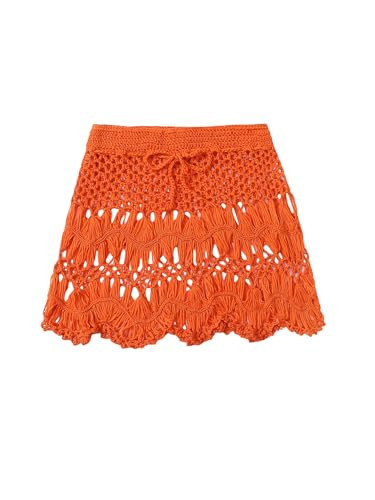 Floerns Women's Bathing Suit Tie Waist Crochet Beach Cover Up Skirt Orange Solid Small | Amazon (US)